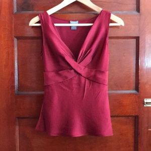 Ann Taylor maroon silk cross-tie sleeveless blouse